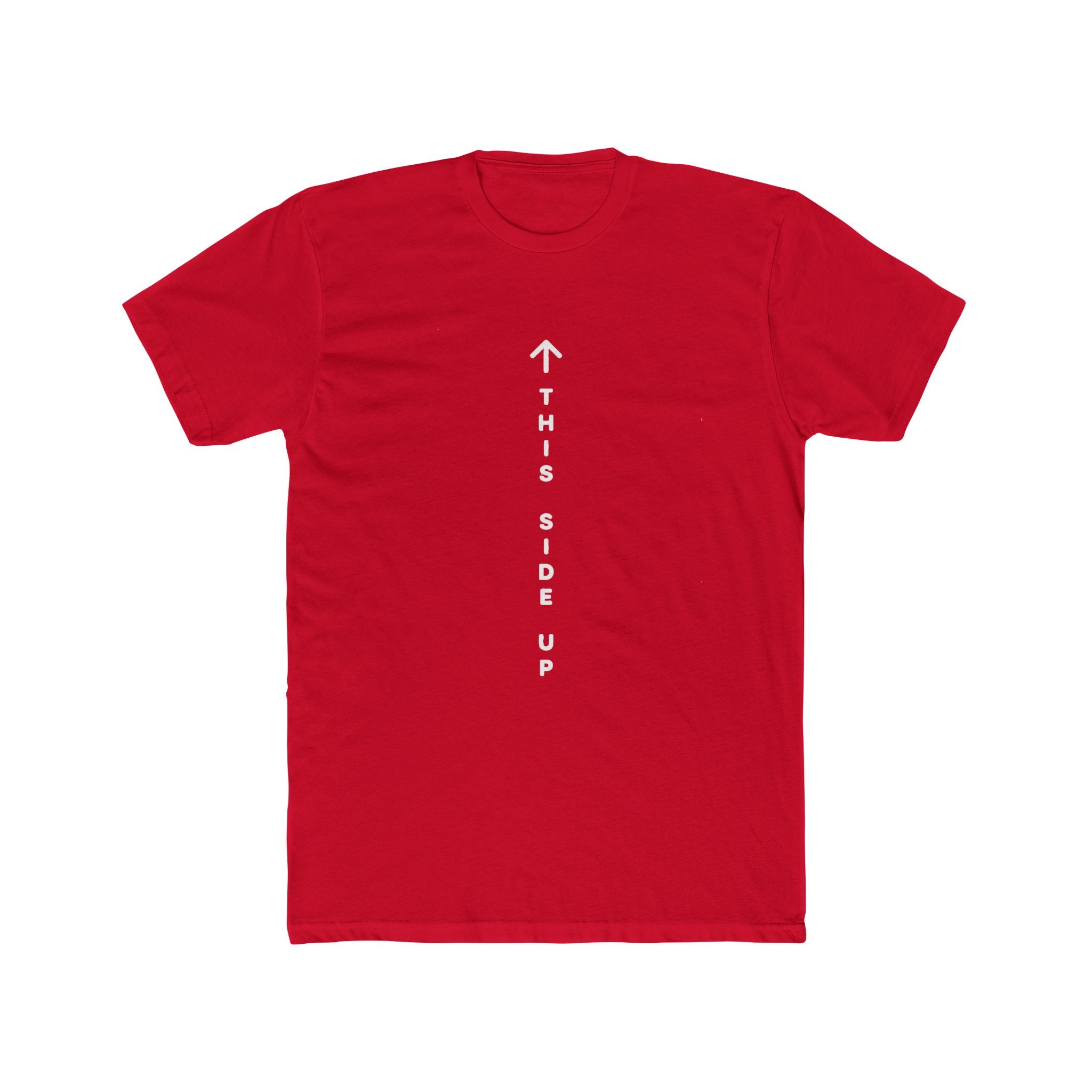 Graphic Tee – "This Side Up" Vertical Arrow Crew Shirt