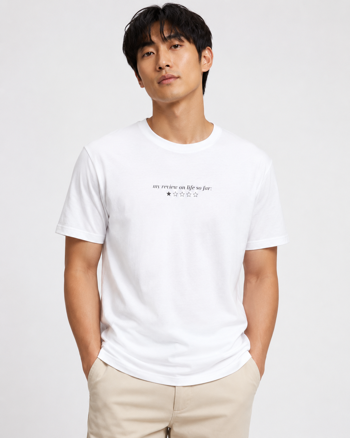 T-Shirt — "My Review on Life So Far: " Minimalist Graphic Tee