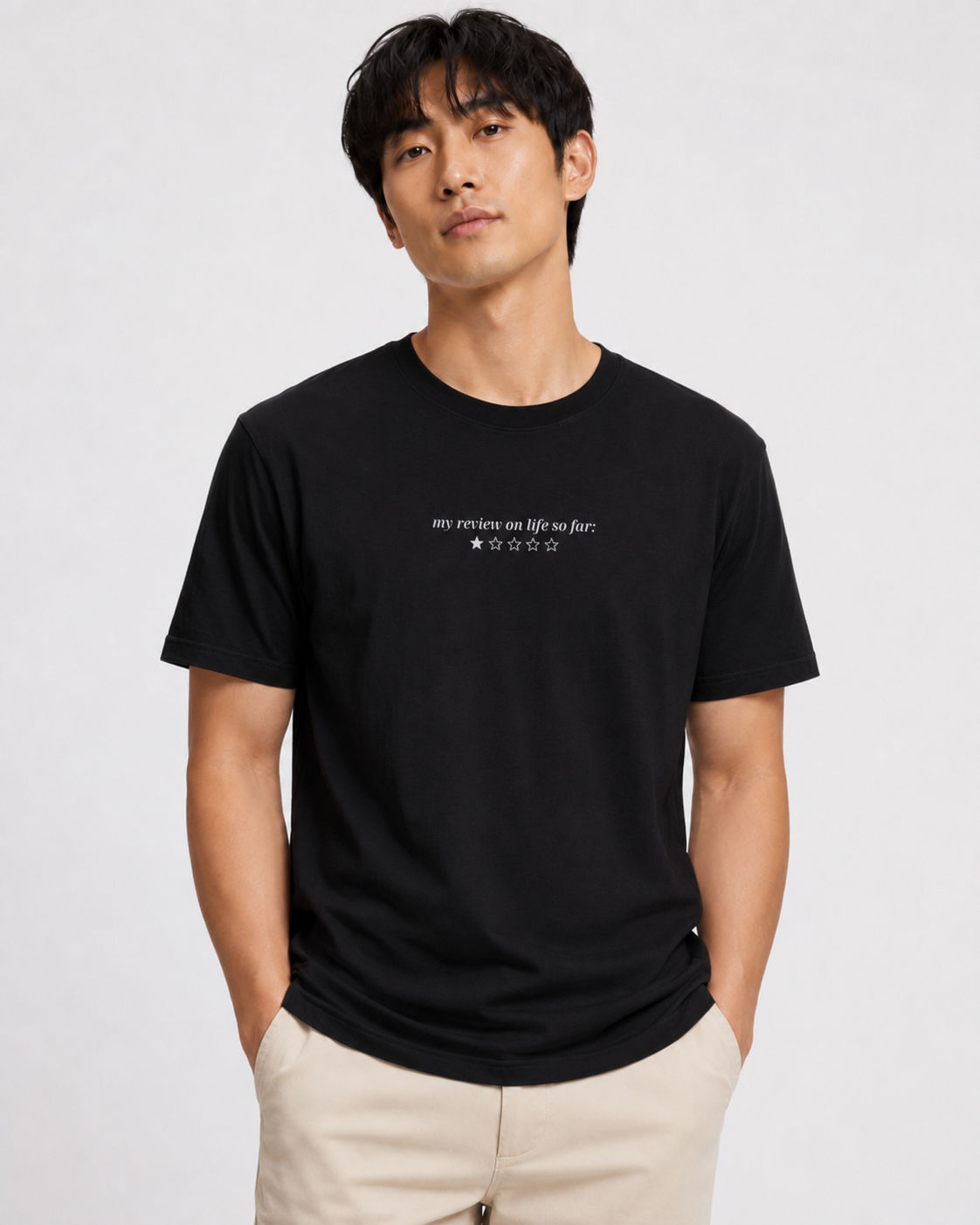 T-Shirt — "My Review on Life So Far: " Minimalist Graphic Tee