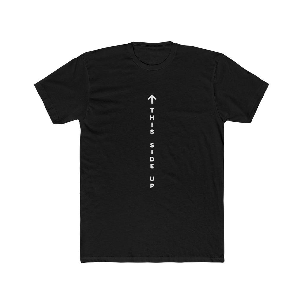 Graphic Tee – "This Side Up" Vertical Arrow Crew Shirt
