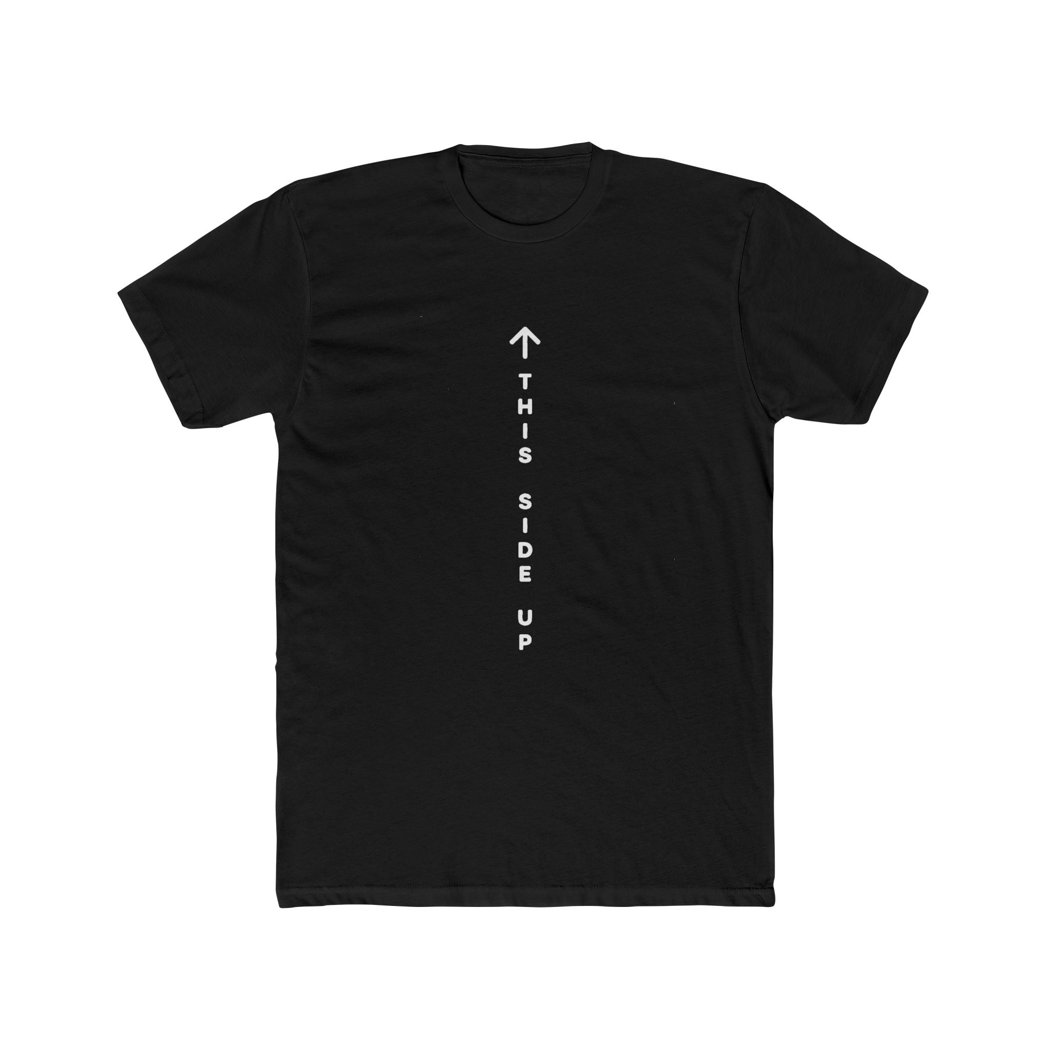 Graphic Tee – "This Side Up" Vertical Arrow Crew Shirt