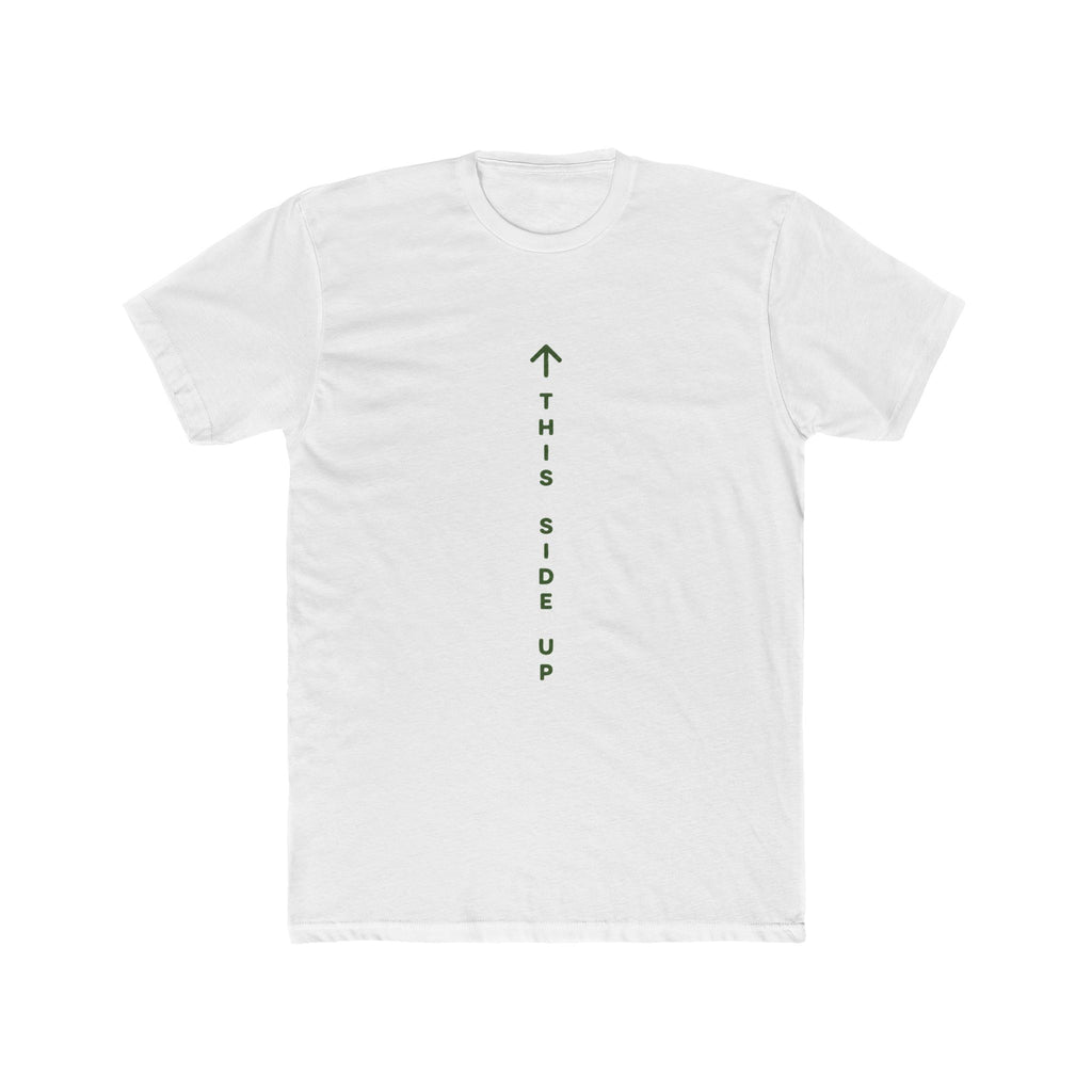 Graphic Tee – "This Side Up" Vertical Arrow Crew Shirt