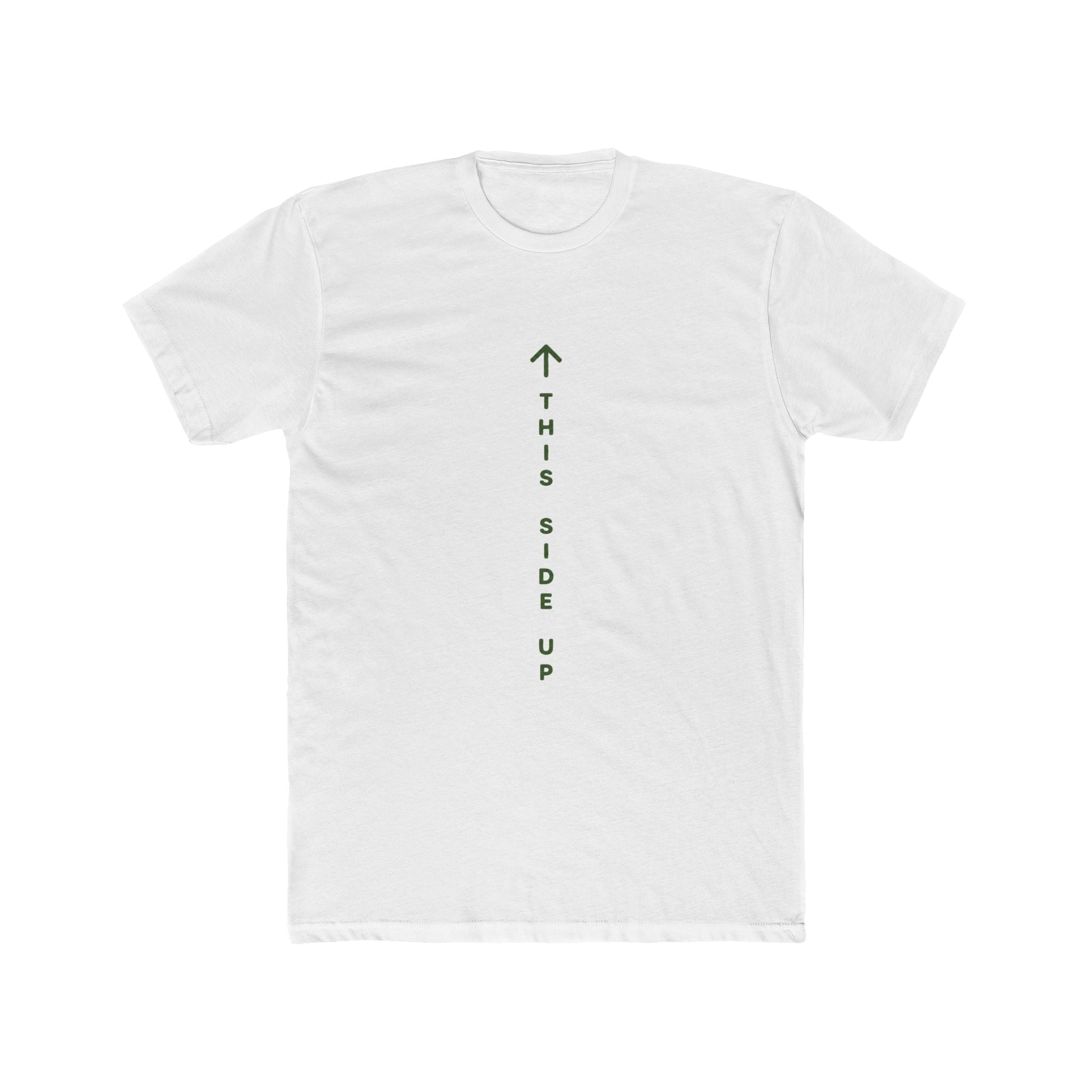 Graphic Tee – "This Side Up" Vertical Arrow Crew Shirt